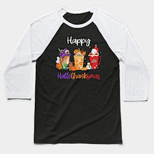 Happy Hallothanksmas Coffee Latte Halloween Thanksgiving T-Shirt Baseball T-Shirt